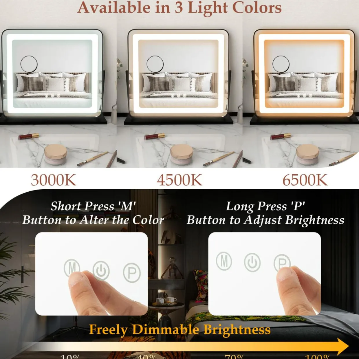 Tangkula Vanity Mirror with LED Lights, 22" x19" Lighted Mirror w/Dimmable 3 Color Modes