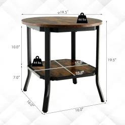 Tangkula Vintage Round End Table, Industrial 2-Tier Side Table with Storage Shelf & Steel Frame