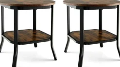 Tangkula Vintage Round End Table, Industrial 2-Tier Side Table with Storage Shelf & Steel Frame