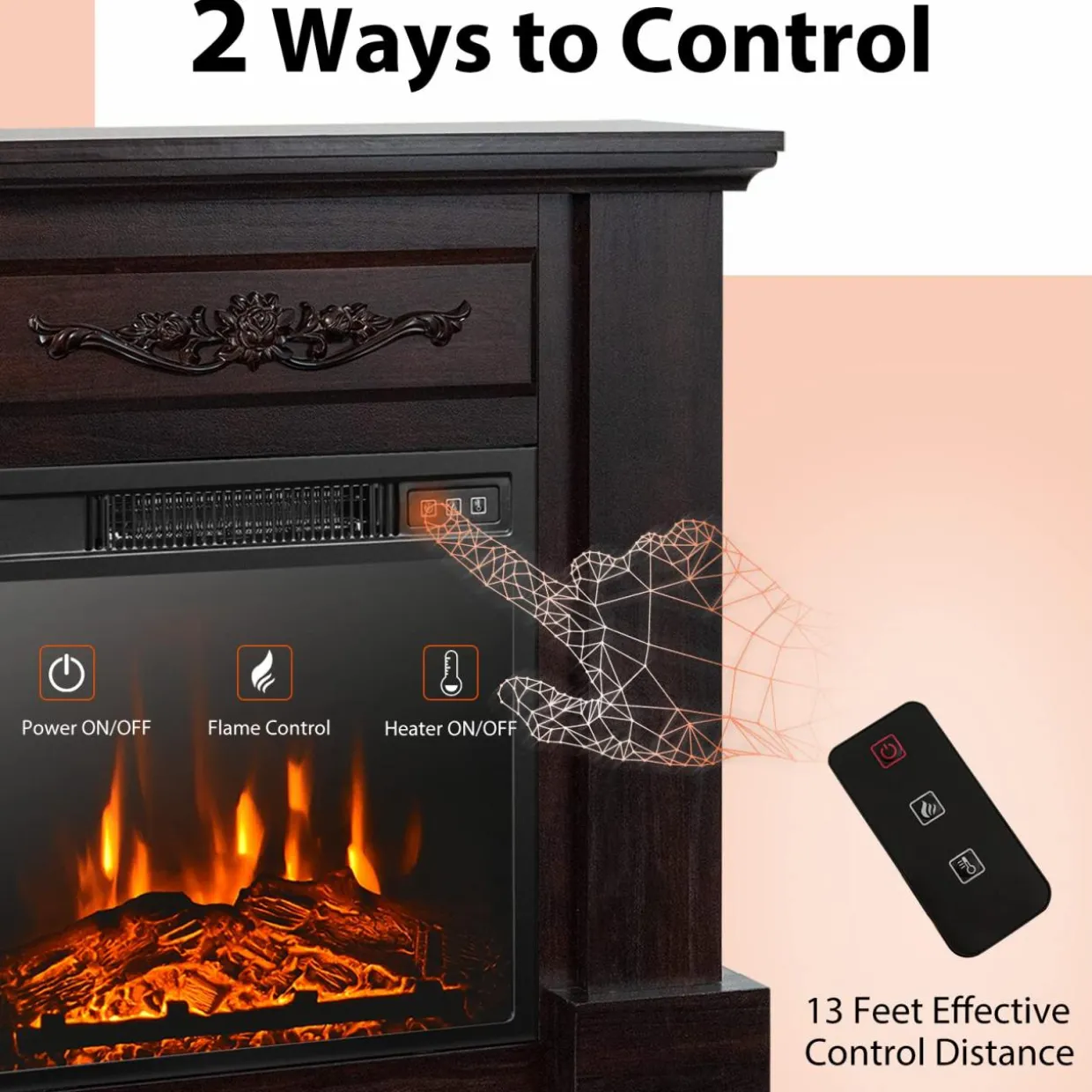 Tangkula 1400W 32 Inches Electric Fireplace with Mantel, Freestanding Fireplace Heater with 3D Flame Effect, Remote Control