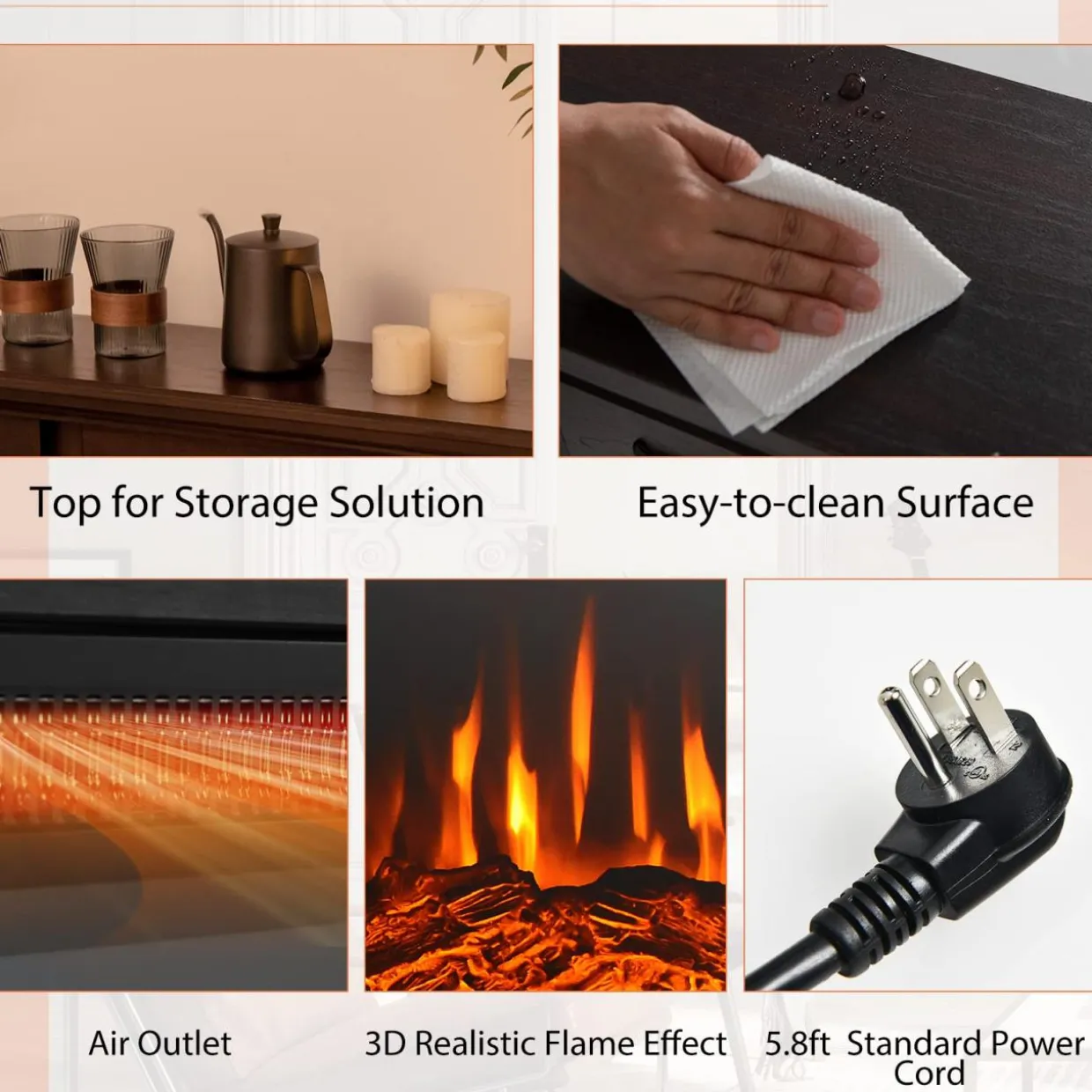 Tangkula 1400W 32 Inches Electric Fireplace with Mantel, Freestanding Fireplace Heater with 3D Flame Effect, Remote Control