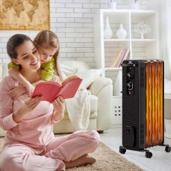Tangkula 1500W Oil Filled Radiator Heater, Portable Space Heater Radiator w/ 3 Heating Modes & Adjustable Thermostat