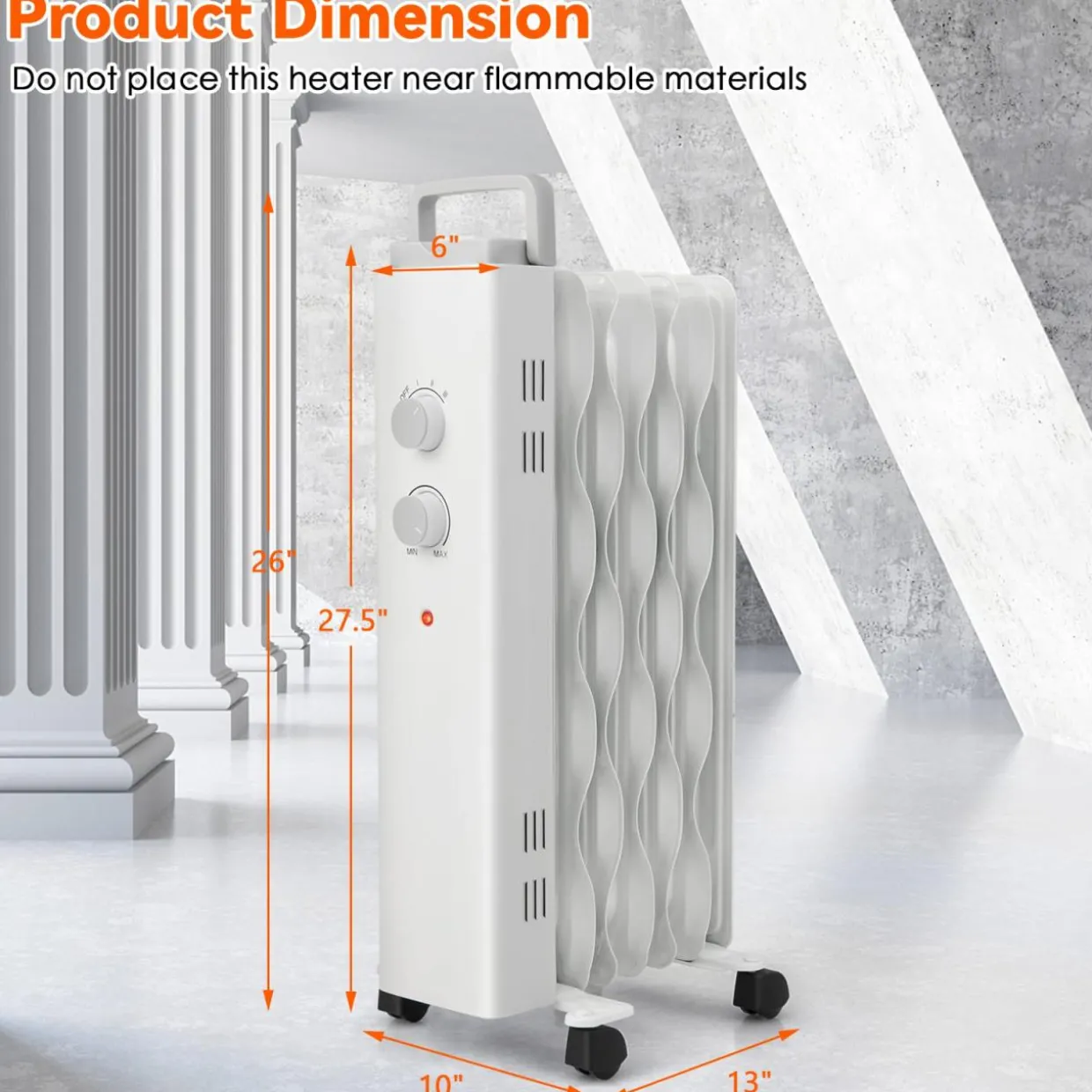 Tangkula 1500W Oil Filled Radiator Heater, Electric Space Heater with 3 Heating Modes