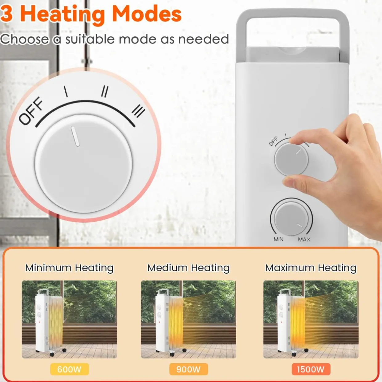 Tangkula 1500W Oil Filled Radiator Heater, Electric Space Heater with 3 Heating Modes