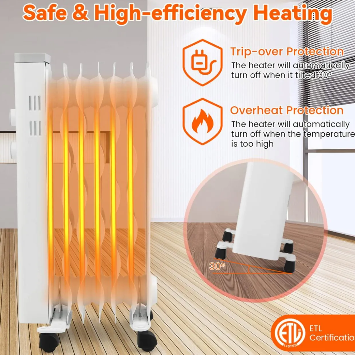 Tangkula 1500W Oil Filled Radiator Heater, Electric Space Heater with 3 Heating Modes