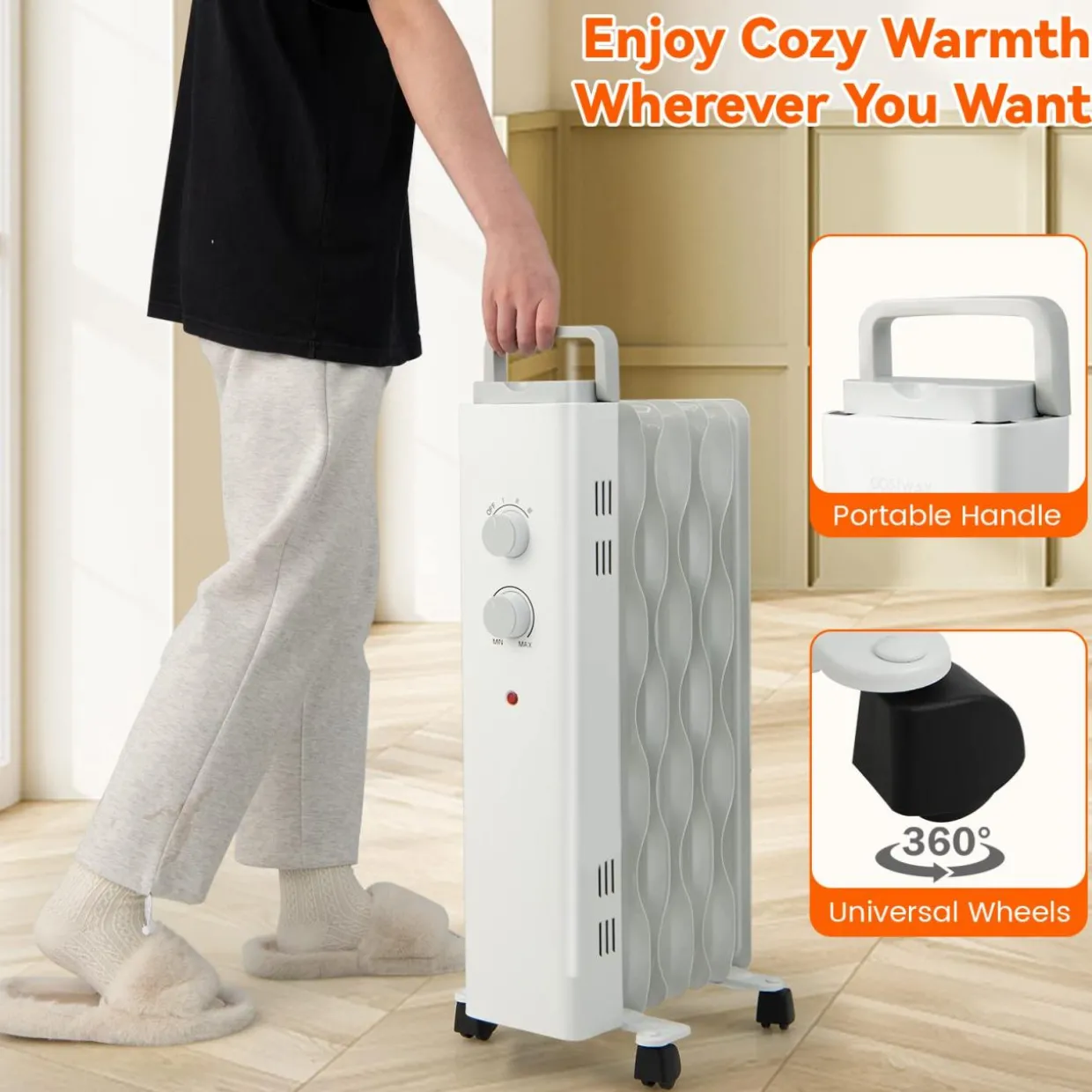 Tangkula 1500W Oil Filled Radiator Heater, Electric Space Heater with 3 Heating Modes