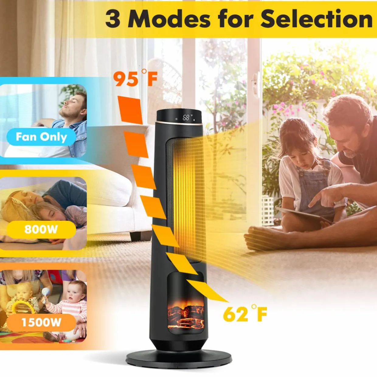 Tangkula 1500W Oscillating Space Heater, Fast Heating Ceramic PTC Tower Heater with Thermostat