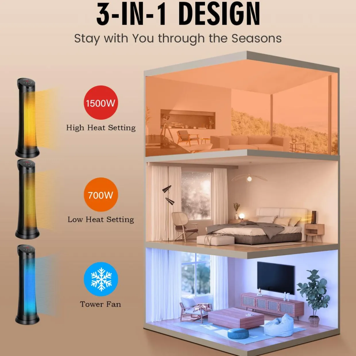 Tangkula 1500W Oscillating Space Heater, Fast Heating Ceramic PTC Tower Heater with Thermostat