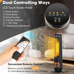 Tangkula 1500W Oscillating Space Heater, Fast Heating Ceramic PTC Tower Heater with Thermostat