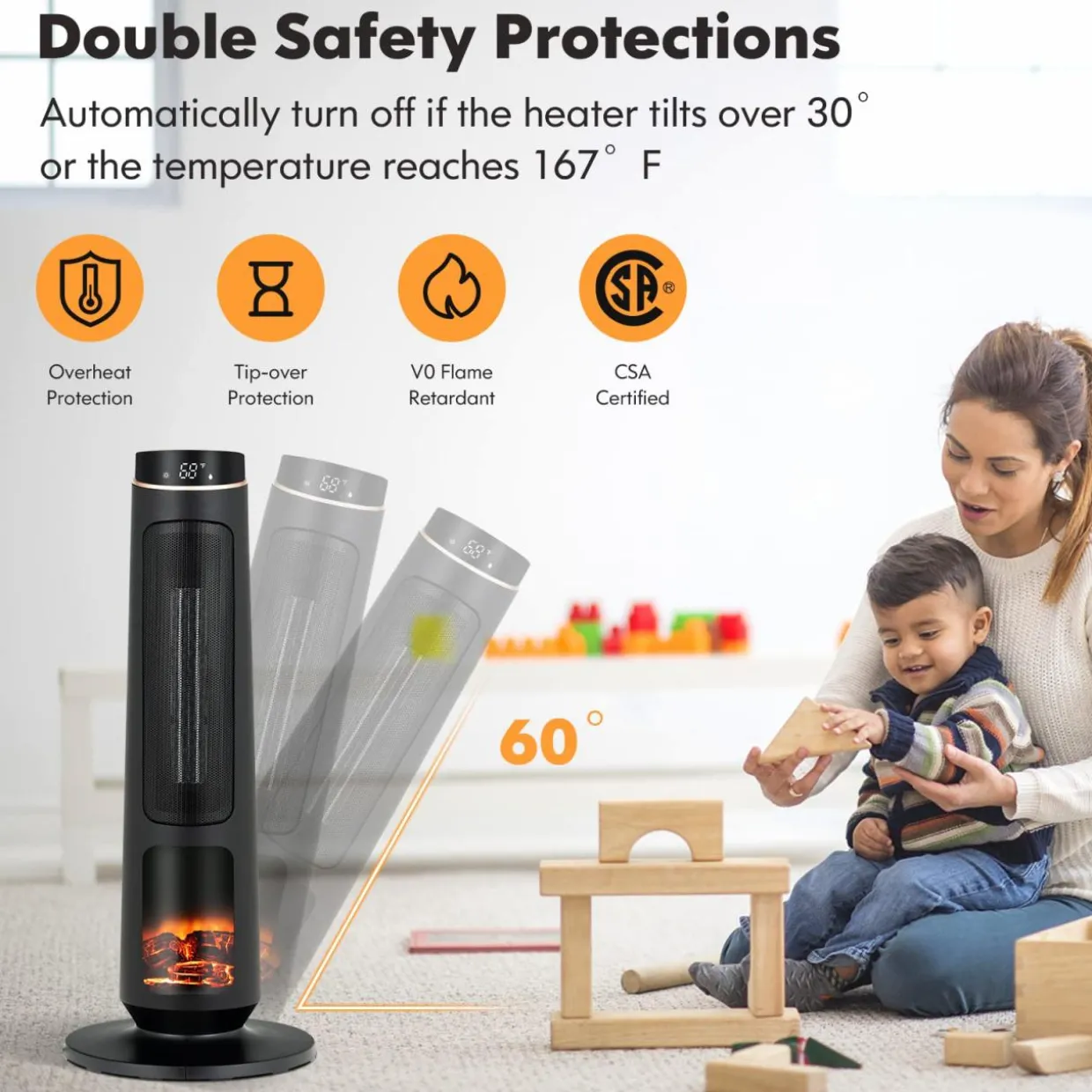 Tangkula 1500W Oscillating Space Heater, Fast Heating Ceramic PTC Tower Heater with Thermostat