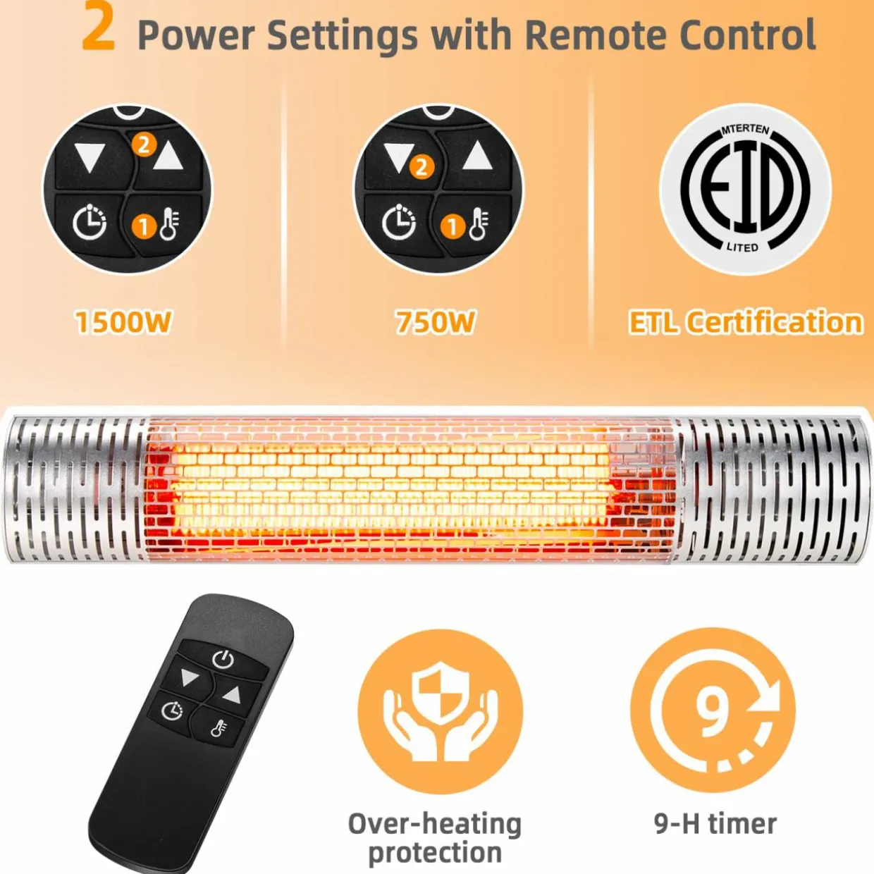Tangkula 1500W Wall-Mounted Patio Heater