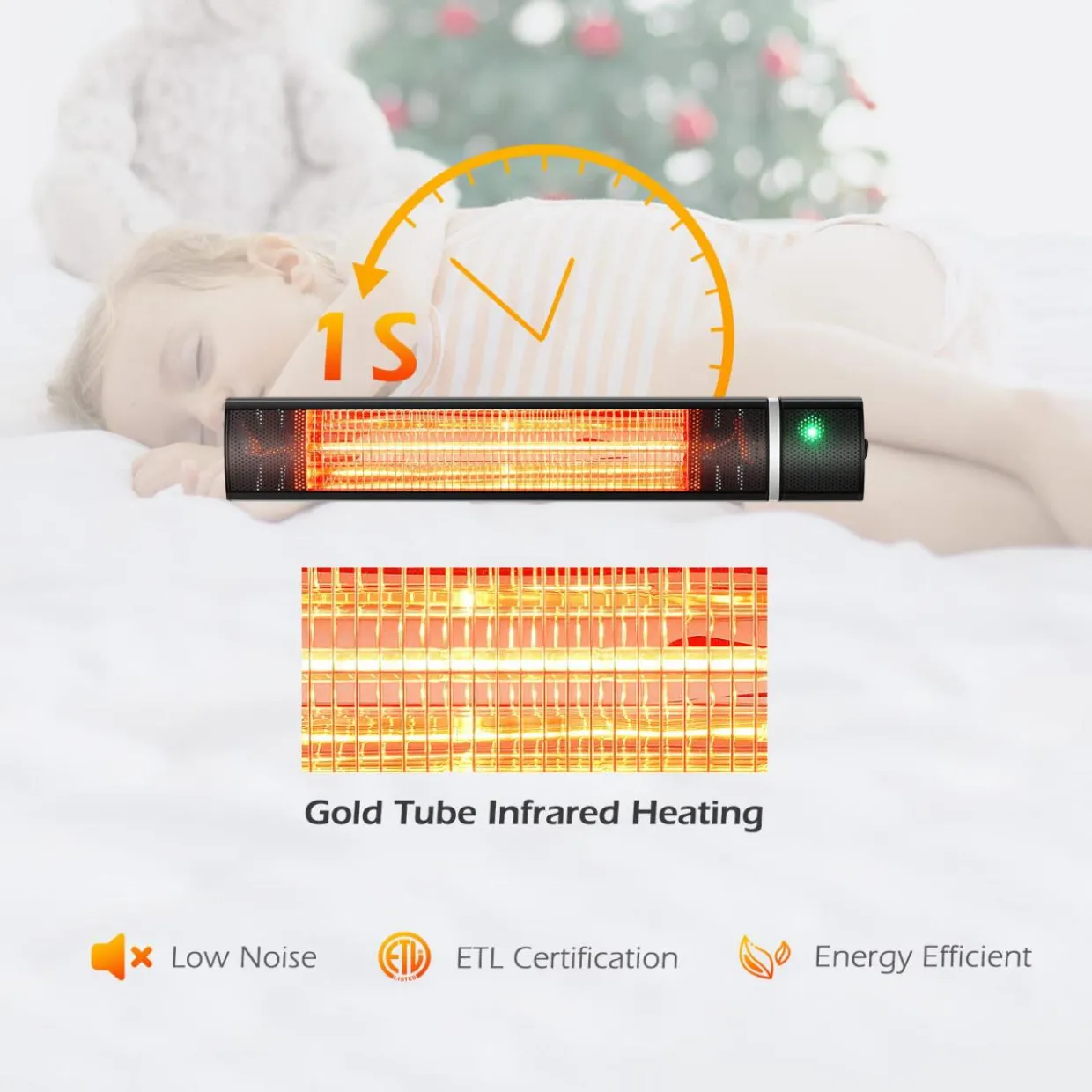 Tangkula 1500W Wall-Mounted Patio Heater, Electric Gold Tube Infrared Space Heater w/ 3 Power Settings, Remote Control for Indoor/Outdoor