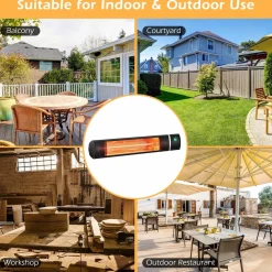 Tangkula 1500W Wall-Mounted Patio Heater, Electric Gold Tube Infrared Space Heater w/ 3 Power Settings, Remote Control for Indoor/Outdoor