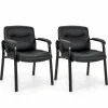 Tangkula Waiting Room Chairs, Upholstered PU Leather Conference Room Chairs with Padded Armrests, Black
