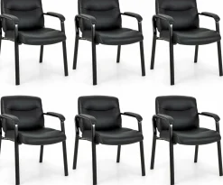 Tangkula Waiting Room Chairs, Upholstered PU Leather Conference Room Chairs with Padded Armrests, Black