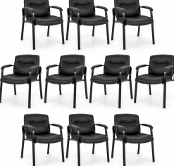 Tangkula Waiting Room Chairs, Upholstered PU Leather Conference Room Chairs with Padded Armrests, Black