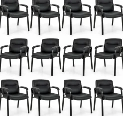 Tangkula Waiting Room Chairs, Upholstered PU Leather Conference Room Chairs with Padded Armrests, Black