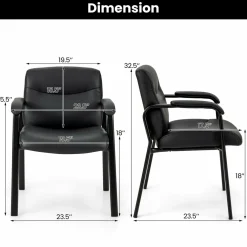 Tangkula Waiting Room Chairs, Upholstered PU Leather Conference Room Chairs with Padded Armrests, Black