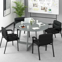 Tangkula Waiting Room Chairs, Upholstered PU Leather Conference Room Chairs with Padded Armrests, Black