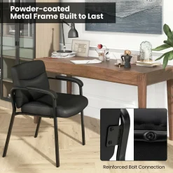Tangkula Waiting Room Chairs, Upholstered PU Leather Conference Room Chairs with Padded Armrests, Black