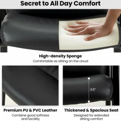 Tangkula Waiting Room Chairs, Upholstered PU Leather Conference Room Chairs with Padded Armrests, Black