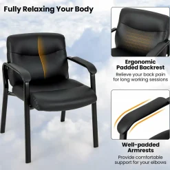 Tangkula Waiting Room Chairs, Upholstered PU Leather Conference Room Chairs with Padded Armrests, Black