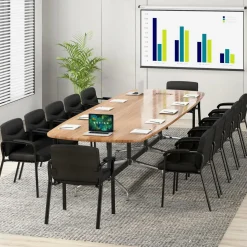 Tangkula Waiting Room Chairs, Upholstered PU Leather Conference Room Chairs with Padded Armrests, Black