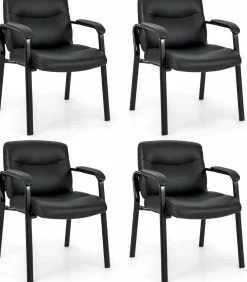 Tangkula Waiting Room Chairs, Upholstered PU Leather Conference Room Chairs with Padded Armrests, Black