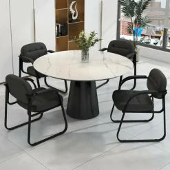 Tangkula Waiting Room Guest Chairs, Office Reception Chairs with Sled Base & Padded Arm Rest (Black)