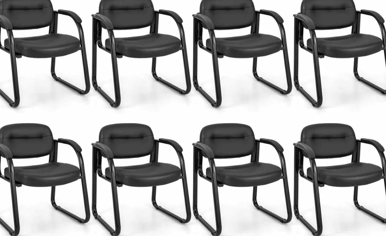 Tangkula Waiting Room Guest Chairs, Office Reception Chairs with Sled Base & Padded Arm Rest (Black)