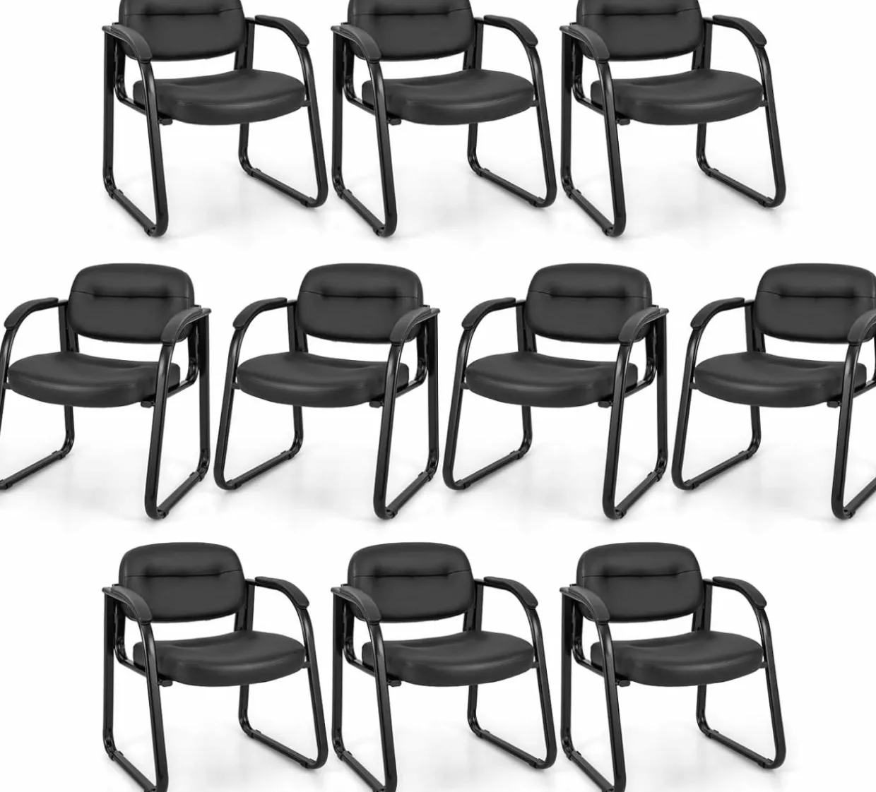 Tangkula Waiting Room Guest Chairs, Office Reception Chairs with Sled Base & Padded Arm Rest (Black)