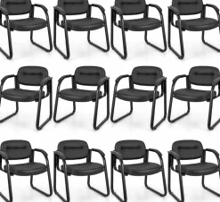 Tangkula Waiting Room Guest Chairs, Office Reception Chairs with Sled Base & Padded Arm Rest (Black)