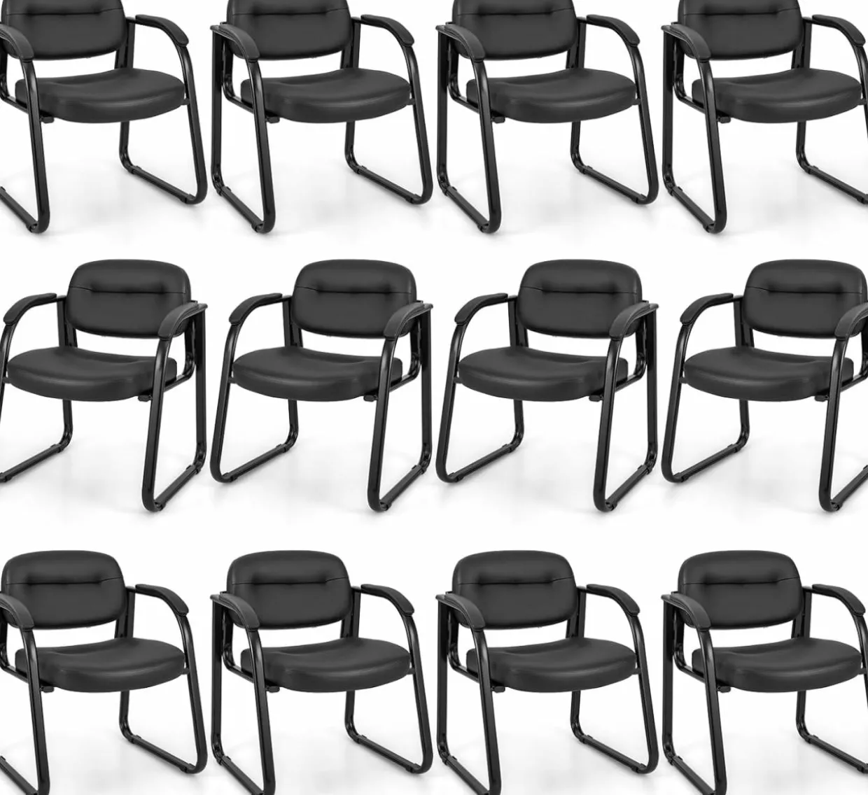 Tangkula Waiting Room Guest Chairs, Office Reception Chairs with Sled Base & Padded Arm Rest (Black)