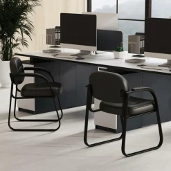 Tangkula Waiting Room Guest Chairs, Office Reception Chairs with Sled Base & Padded Arm Rest (Black)