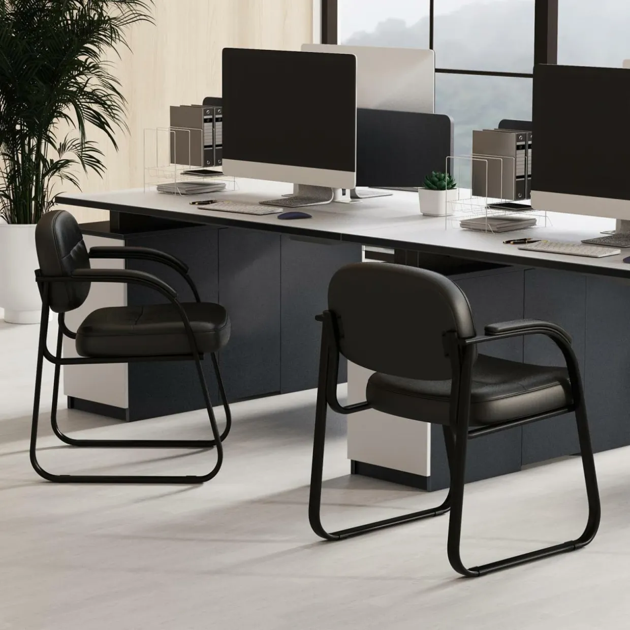 Tangkula Waiting Room Guest Chairs, Office Reception Chairs with Sled Base & Padded Arm Rest (Black)