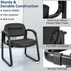 Tangkula Waiting Room Guest Chairs, Office Reception Chairs with Sled Base & Padded Arm Rest (Black)