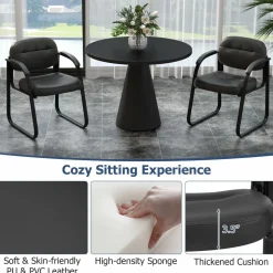 Tangkula Waiting Room Guest Chairs, Office Reception Chairs with Sled Base & Padded Arm Rest (Black)