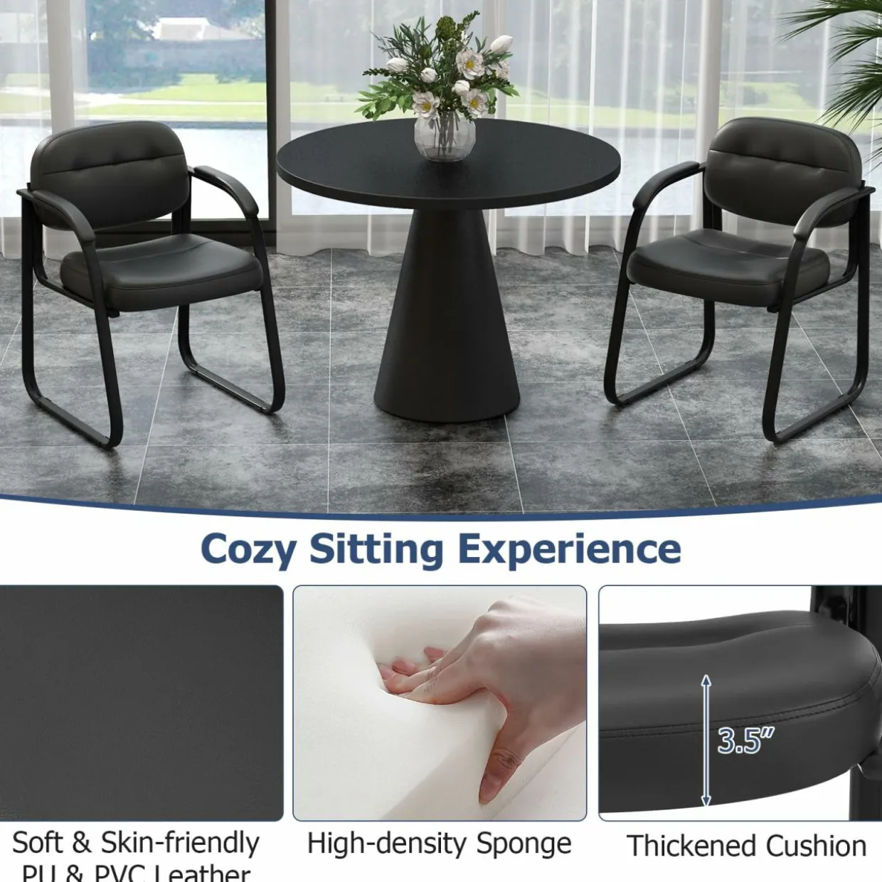 Tangkula Waiting Room Guest Chairs, Office Reception Chairs with Sled Base & Padded Arm Rest (Black)