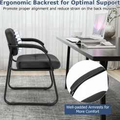 Tangkula Waiting Room Guest Chairs, Office Reception Chairs with Sled Base & Padded Arm Rest (Black)