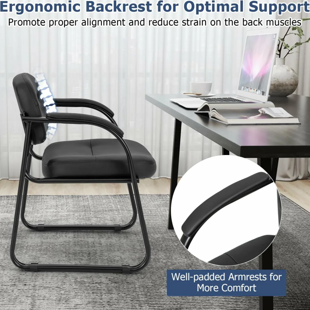 Tangkula Waiting Room Guest Chairs, Office Reception Chairs with Sled Base & Padded Arm Rest (Black)