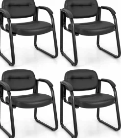 Tangkula Waiting Room Guest Chairs, Office Reception Chairs with Sled Base & Padded Arm Rest (Black)