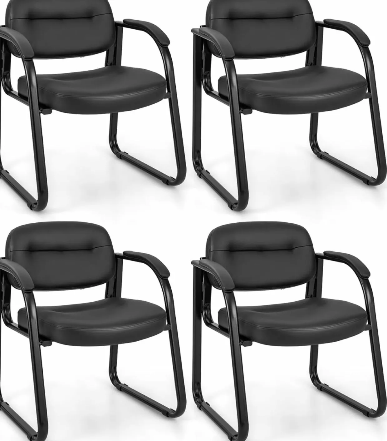 Tangkula Waiting Room Guest Chairs, Office Reception Chairs with Sled Base & Padded Arm Rest (Black)
