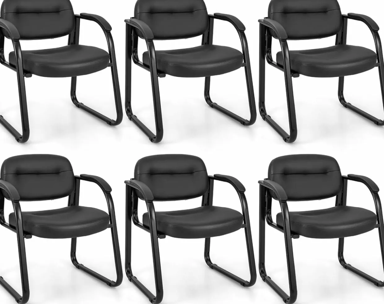 Tangkula Waiting Room Guest Chairs, Office Reception Chairs with Sled Base & Padded Arm Rest (Black)