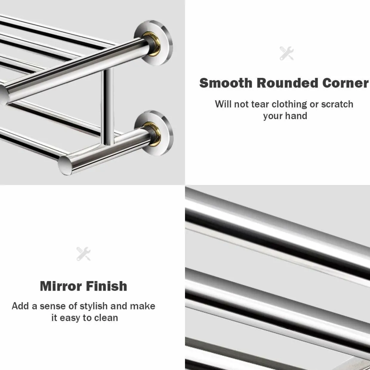 Tangkula Wall Mounted Bathroom Shelf with 2-Tier Towel Bars, 24 Inch Stainless Steel Towel Shelf