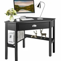 Tangkula White Corner Desk, Corner Computer Desk with Smooth Keyboard Tray for Small Space