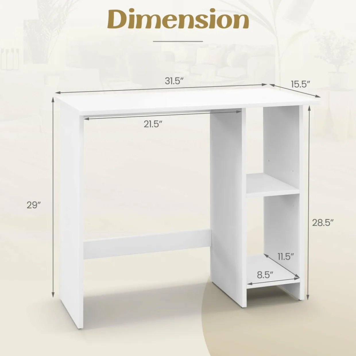 Tangkula White Desk with Storage Shelves, Modern Small Writing Desk with Adjustable Shelf (White)