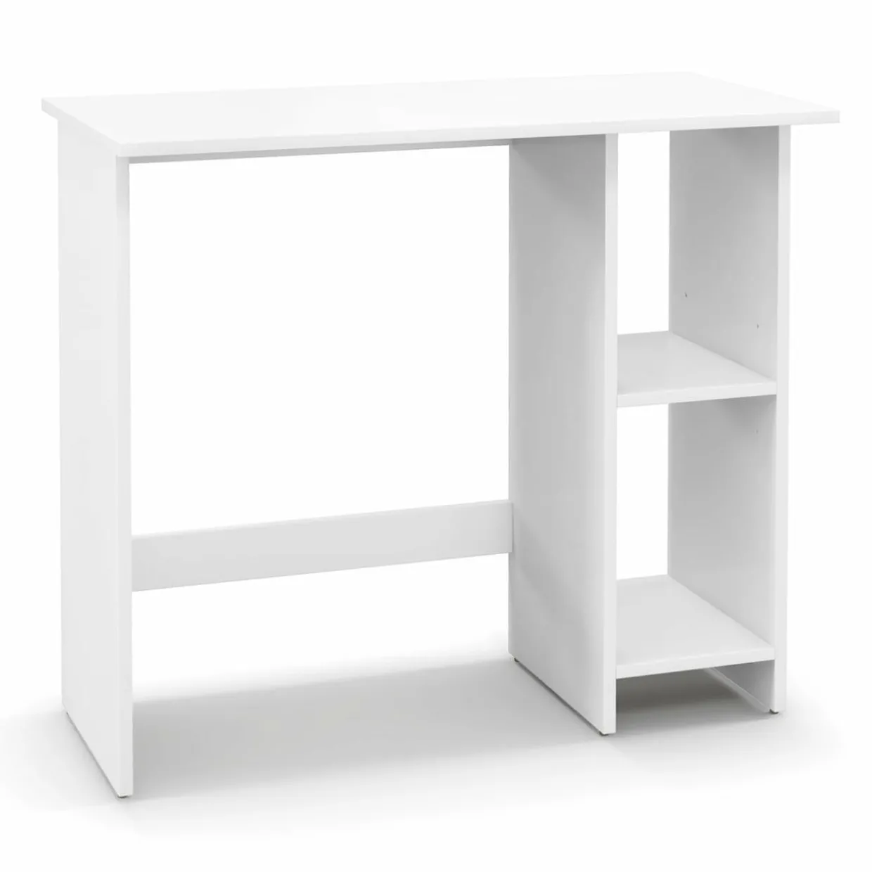 Tangkula White Desk with Storage Shelves, Modern Small Writing Desk with Adjustable Shelf (White)