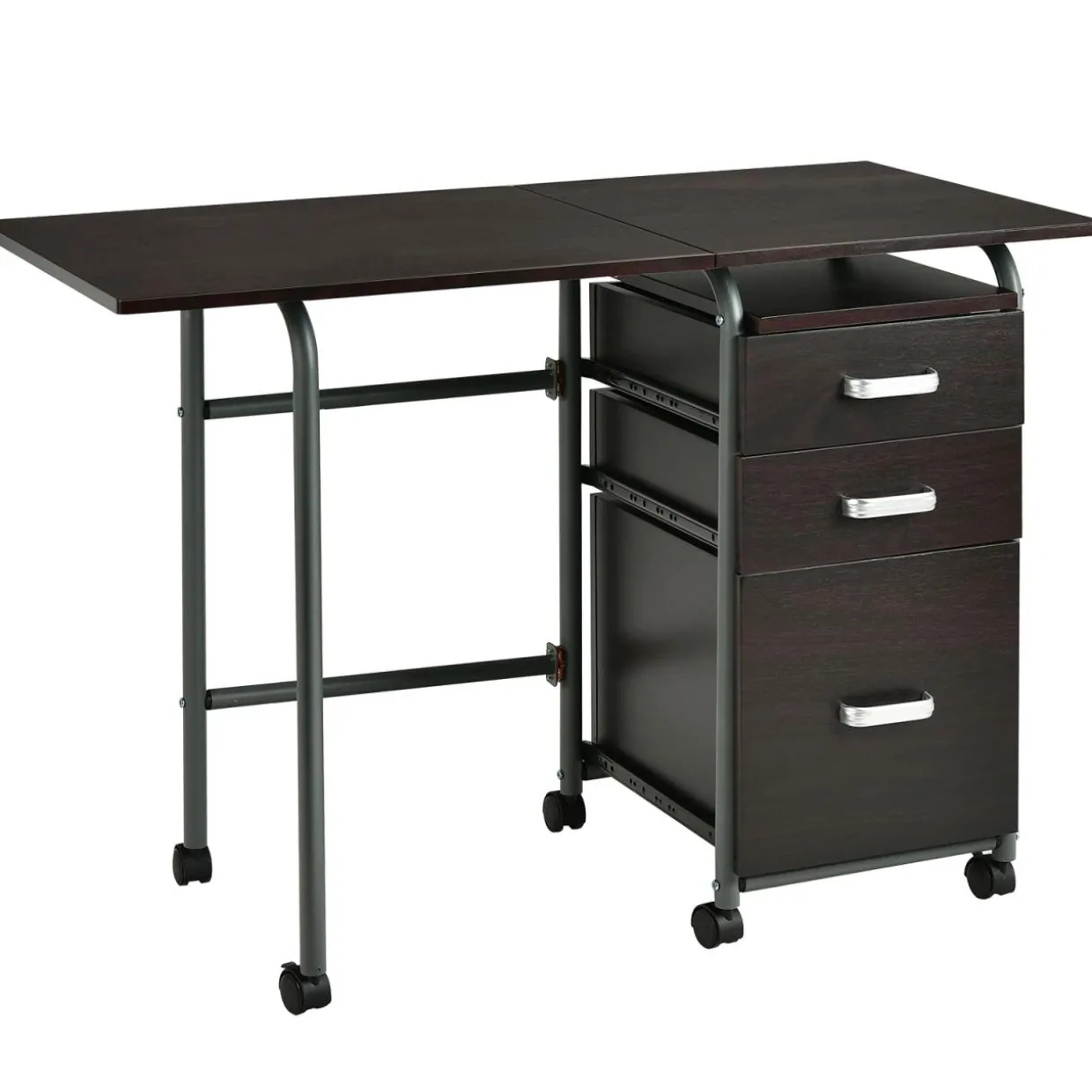 Tangkula White Folding Desk with 3 Drawers, Mobile Home Office Desk, Portable Laptop Desk Writing Table