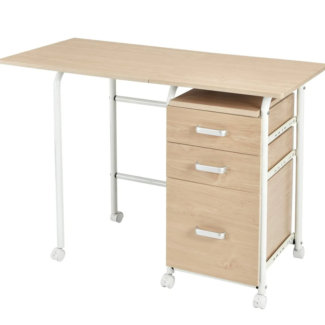 Tangkula White Folding Desk with 3 Drawers, Mobile Home Office Desk, Portable Laptop Desk Writing Table