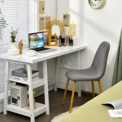 Tangkula White Trestle Computer Desk, 47.5 Inches Modern Home Office Desk w/ 2-Tier Storage Shelves